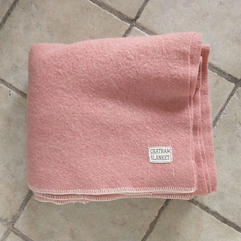 Vtg Chatham Blanket Pink Woven Wool? Rectangle 64x80 *READ